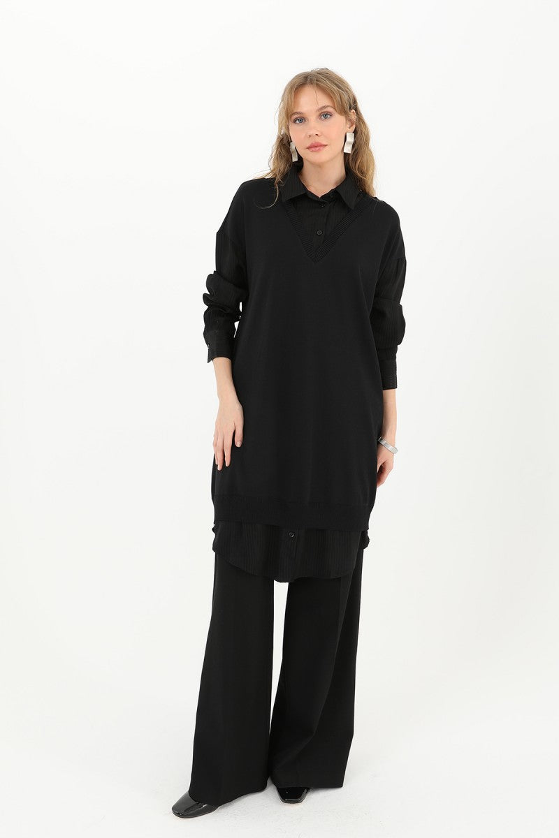 Shirt Detail Tunic Black