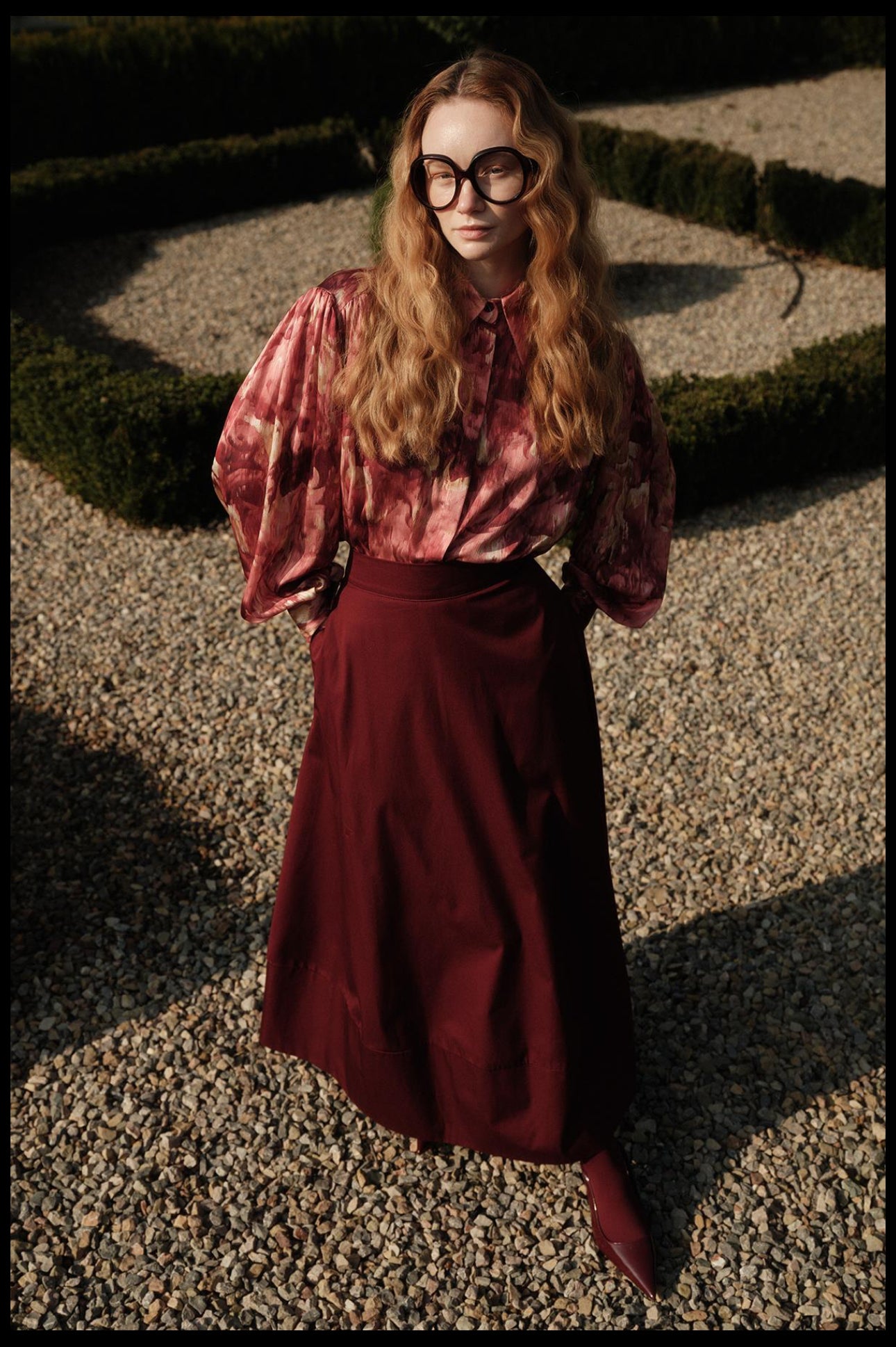 Gabardine Flared Skirt Burgundy