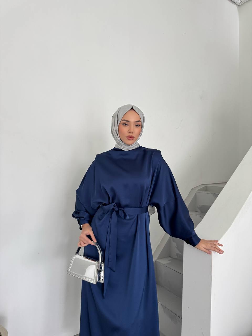 Elegant Satin Dress Navy Blue
