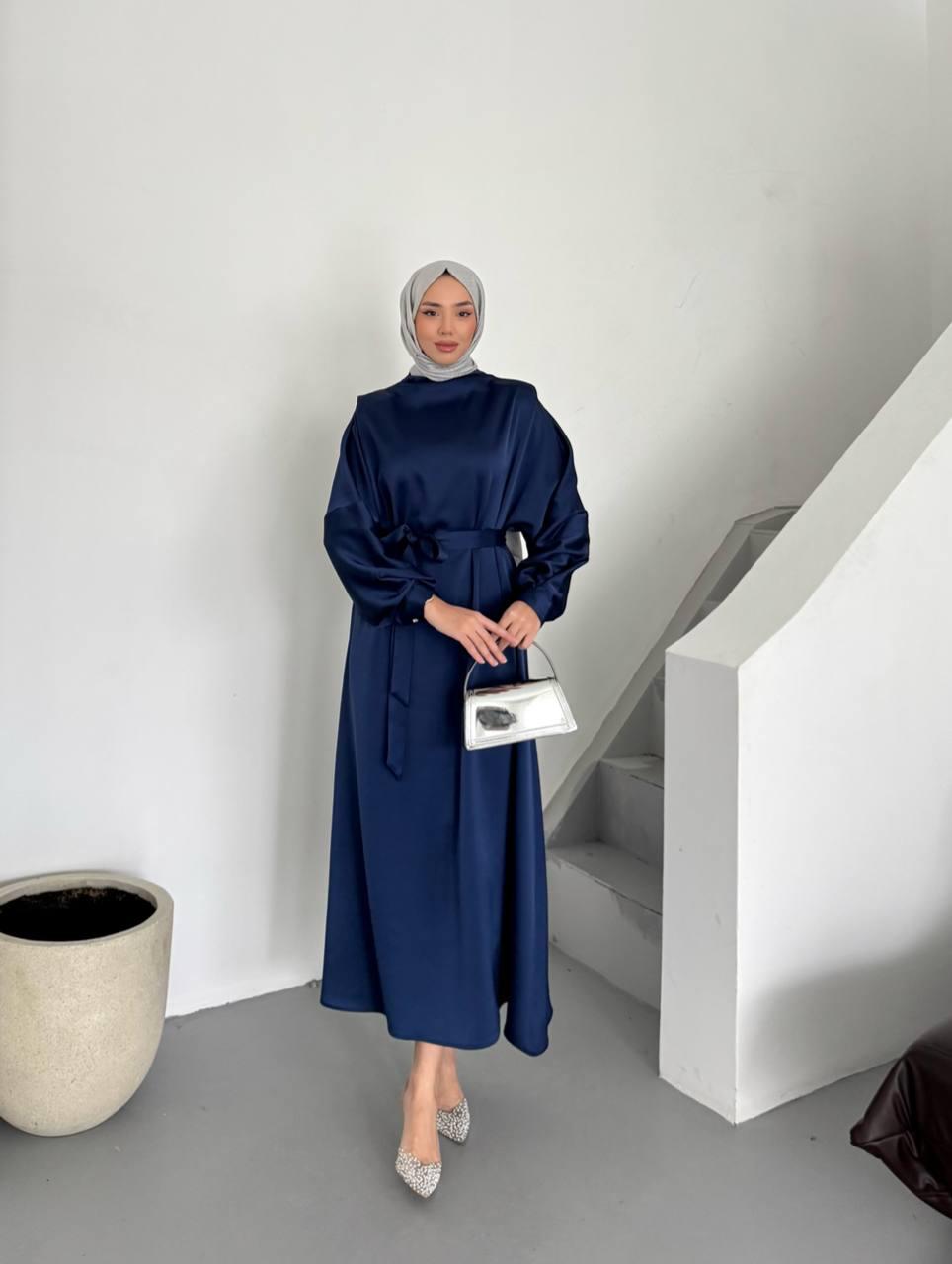 Elegant Satin Dress Navy Blue