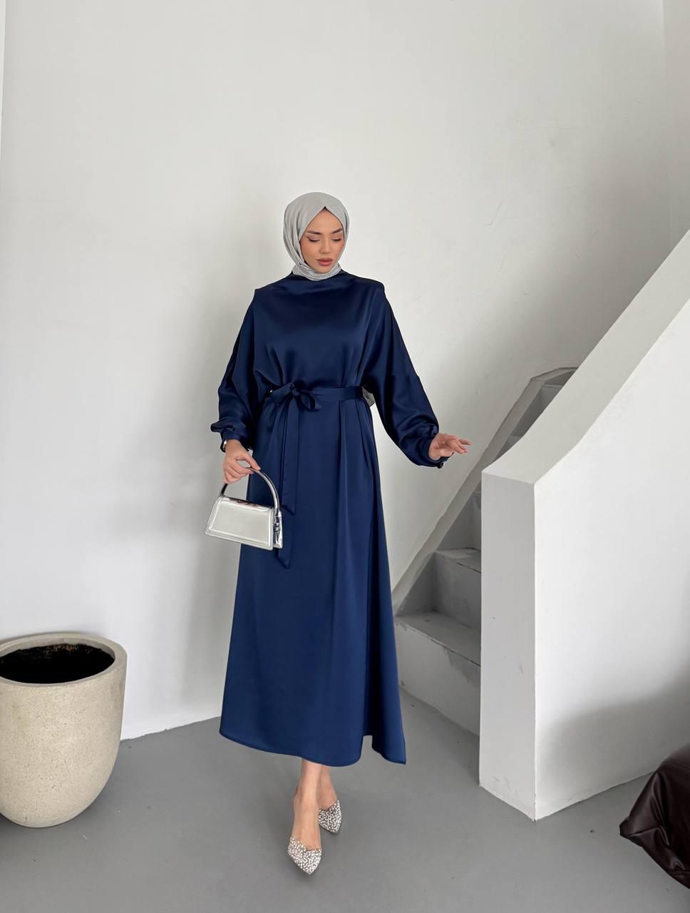 Elegant Satin Dress Navy Blue