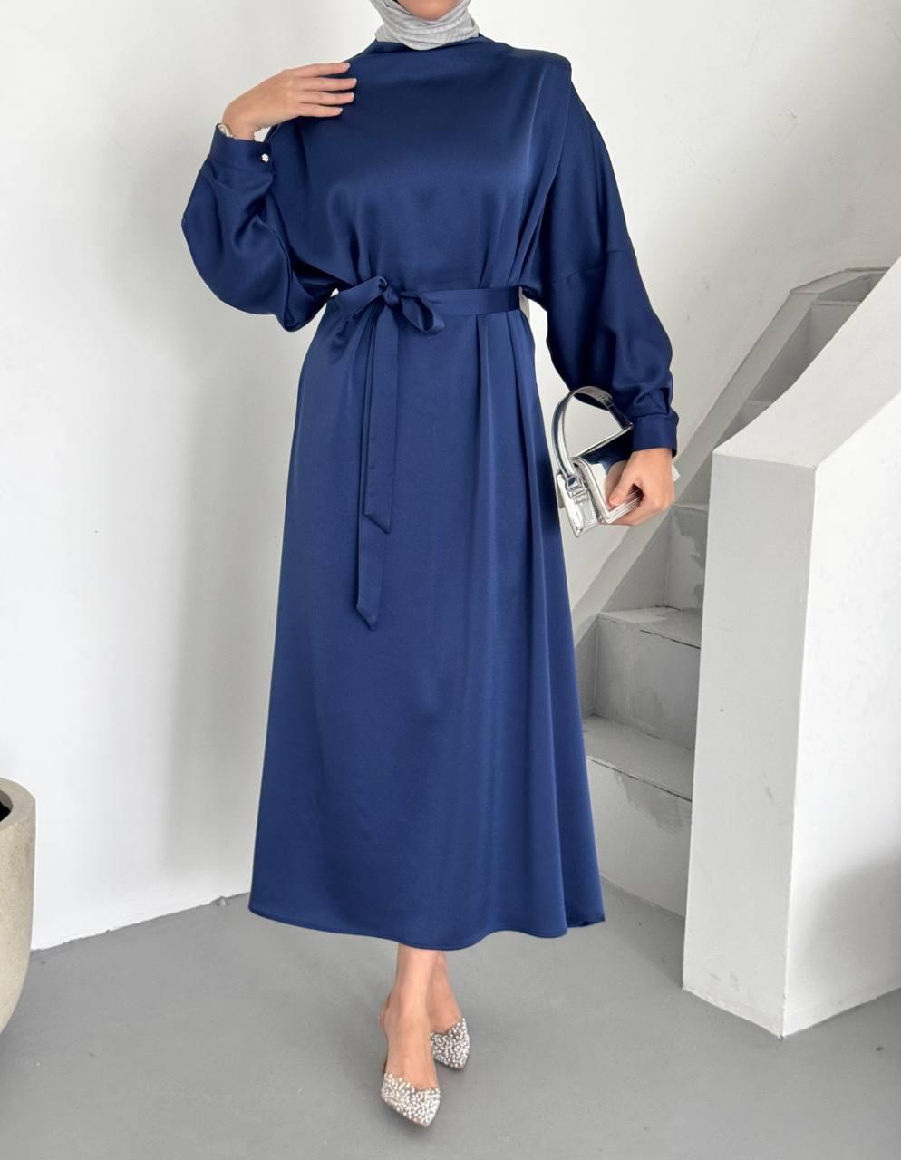 Elegant Satin Dress Navy Blue