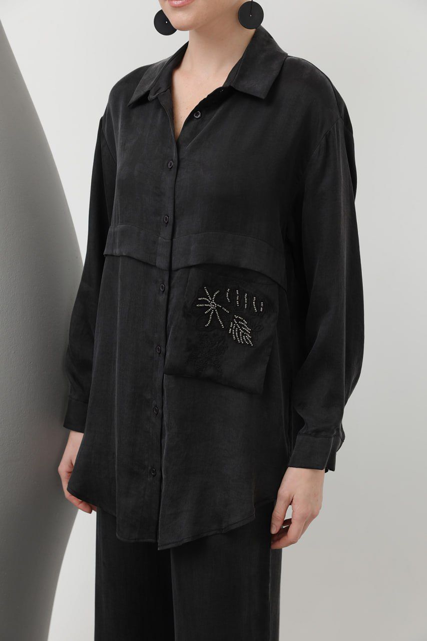 Silk Cupra embroidered pocket two-pieces suit