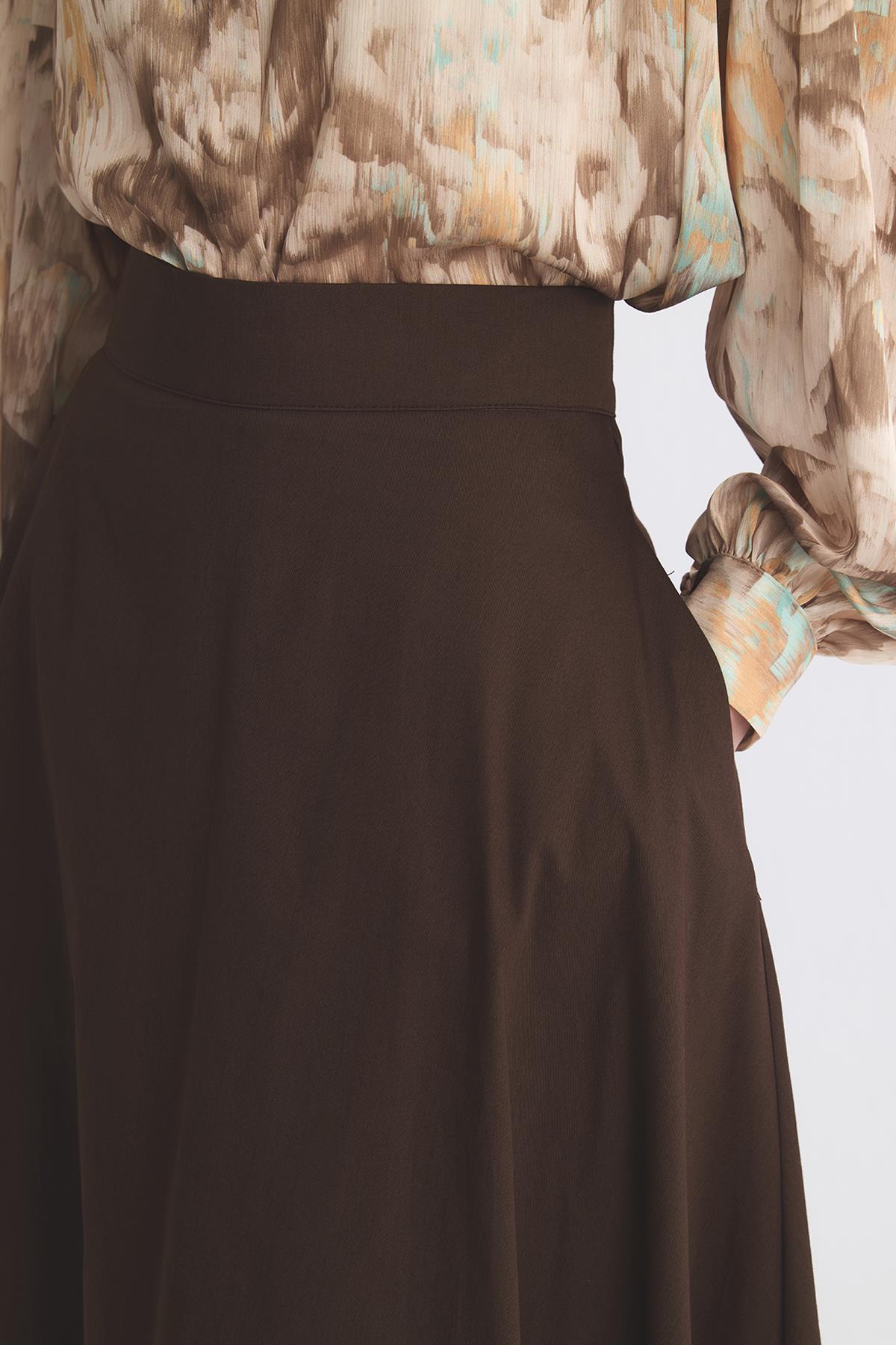 Gabardine Flared Skirt Brown