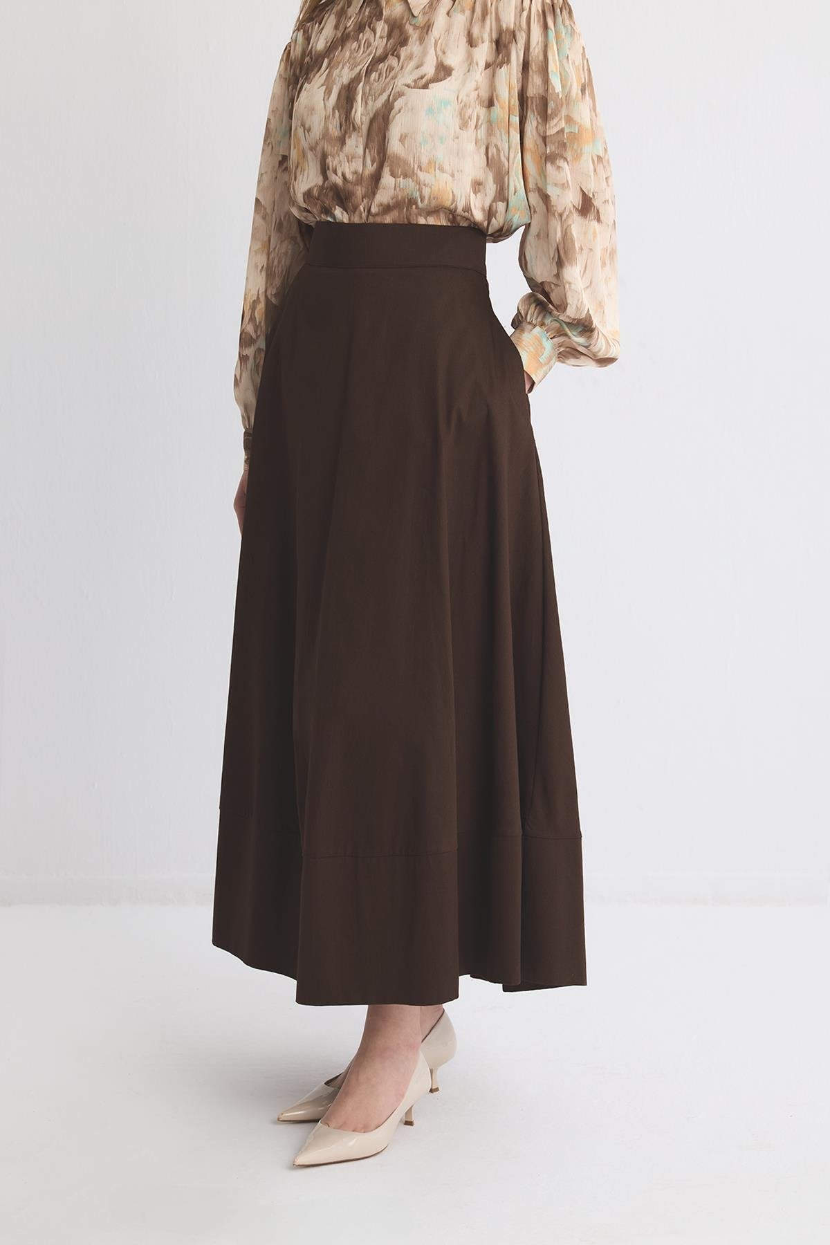 Gabardine Flared Skirt Brown