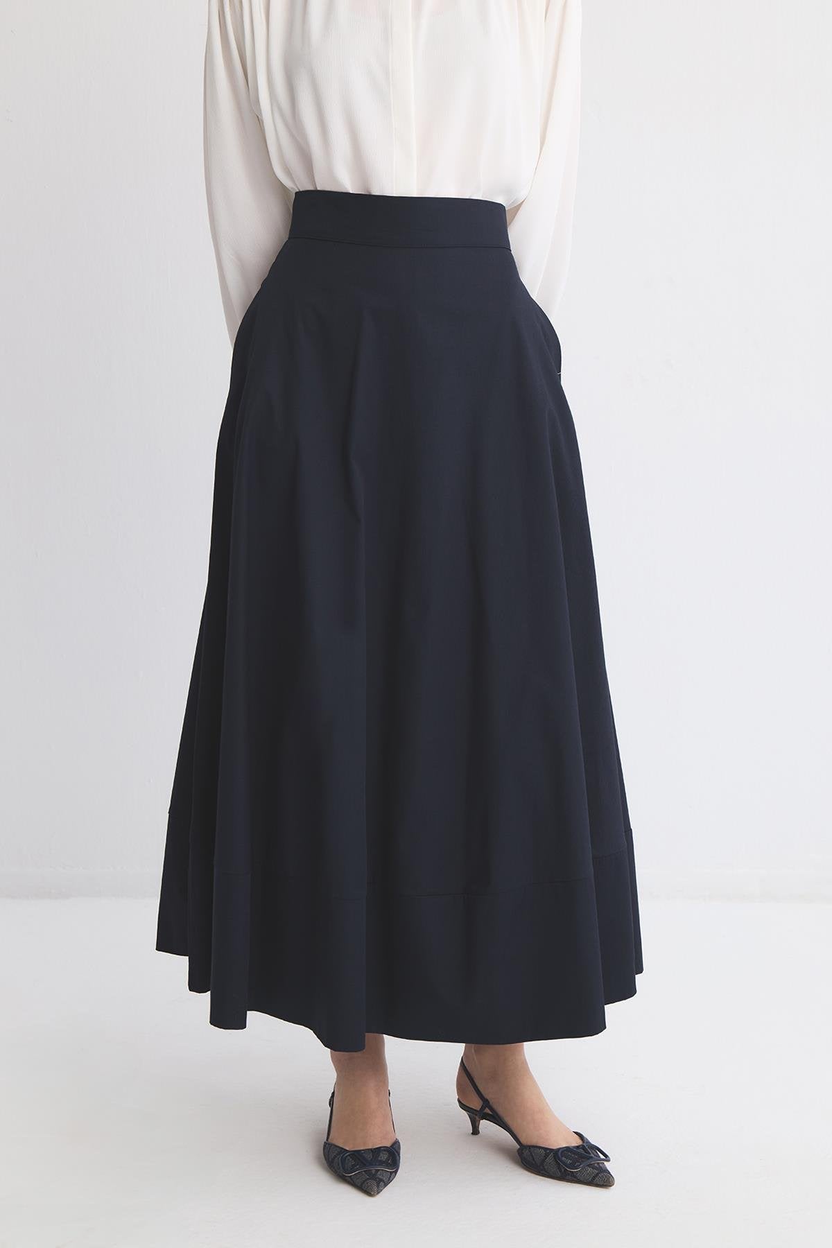 Gabardine Flared Skirt Navy Blue