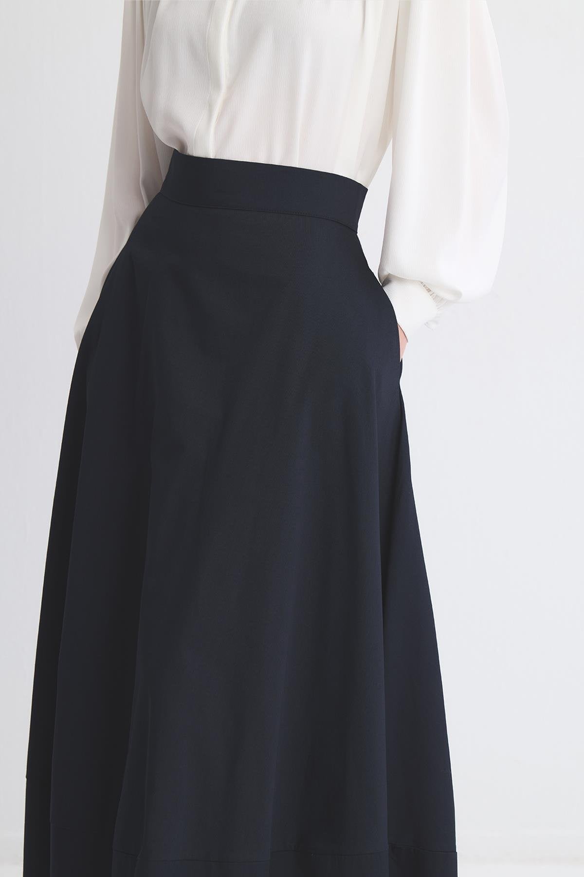 Gabardine Flared Skirt Navy Blue