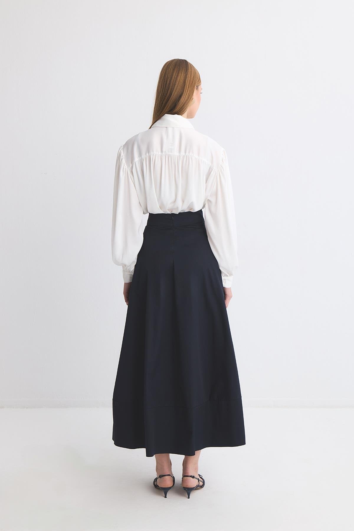 Gabardine Flared Skirt Navy Blue