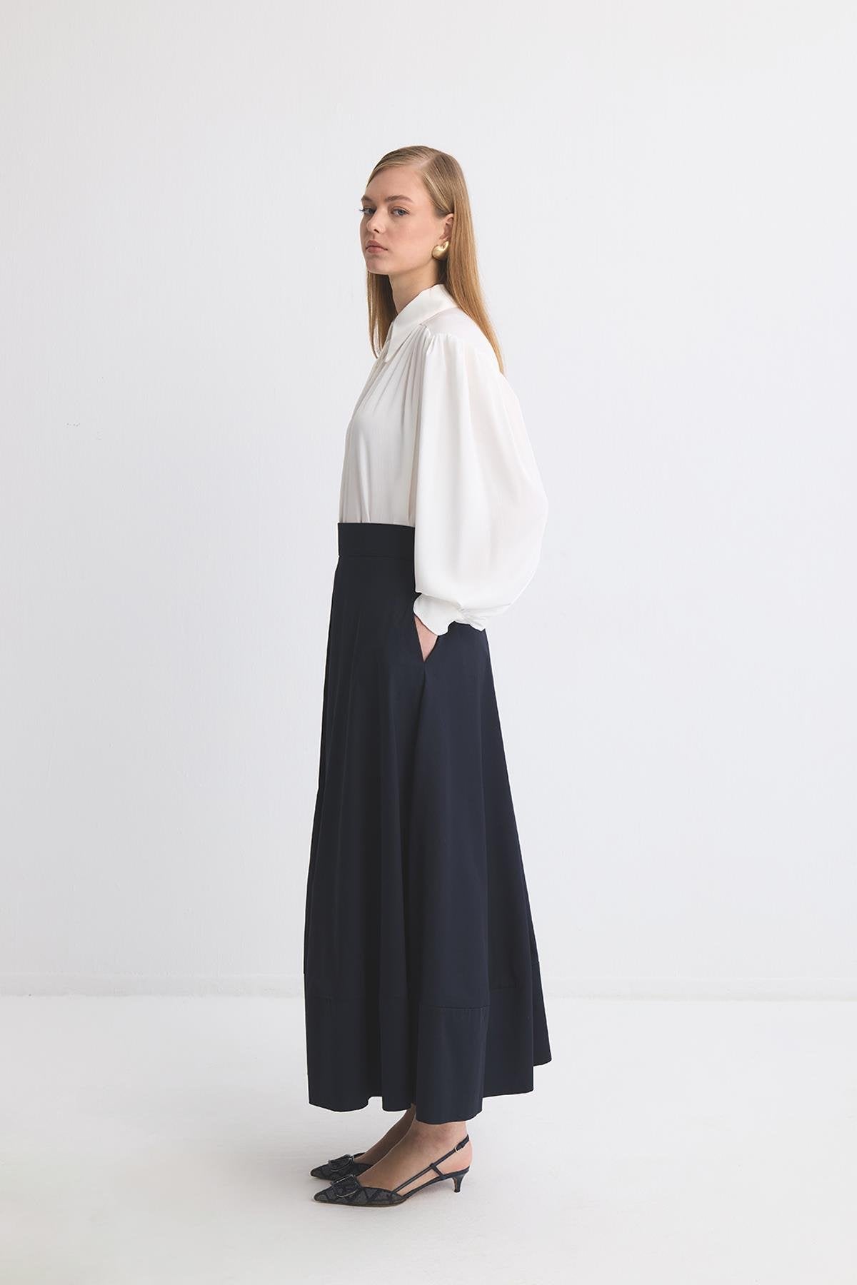 Gabardine Flared Skirt Navy Blue