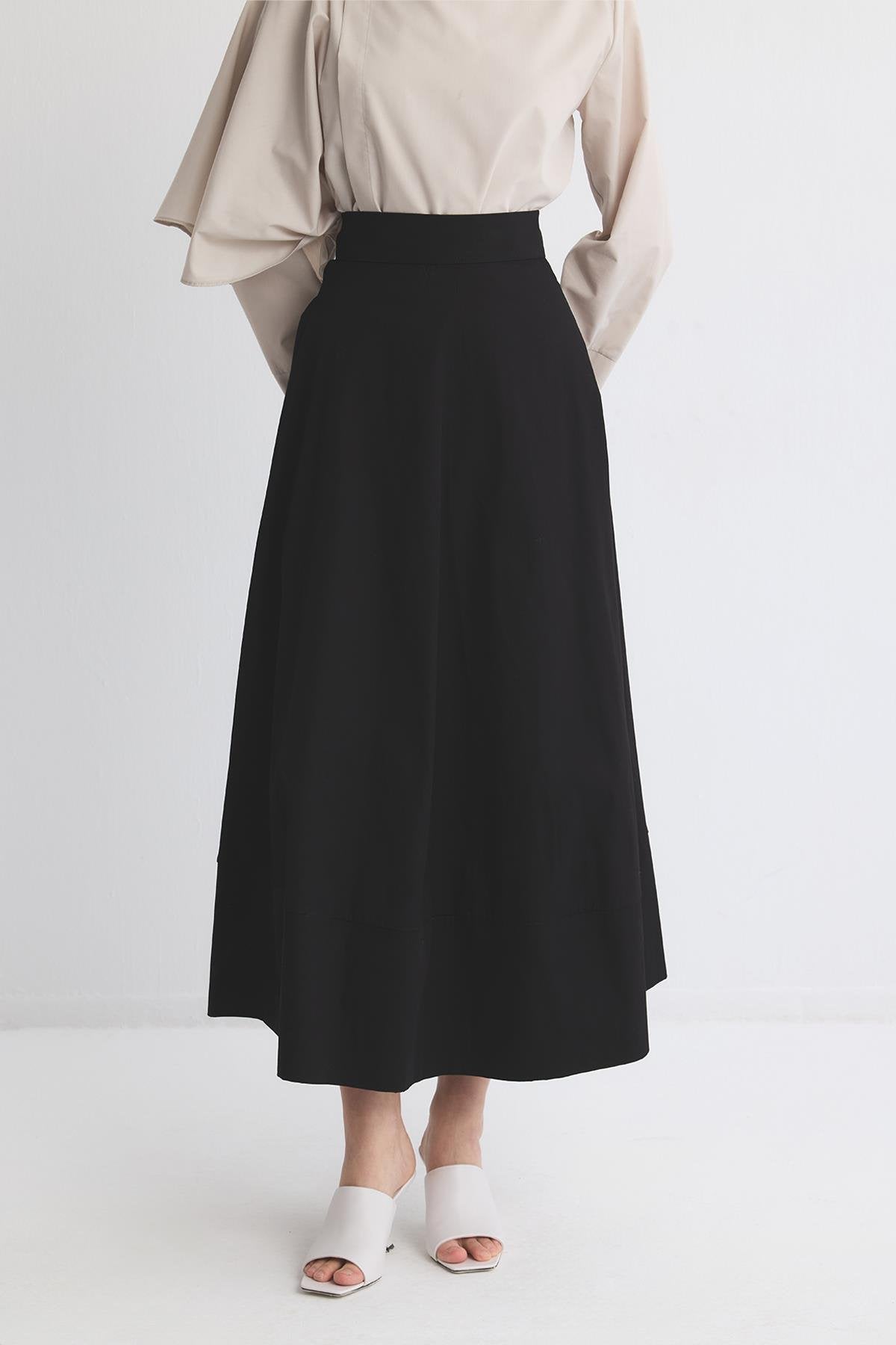 Gabardin Flared Skirt Black
