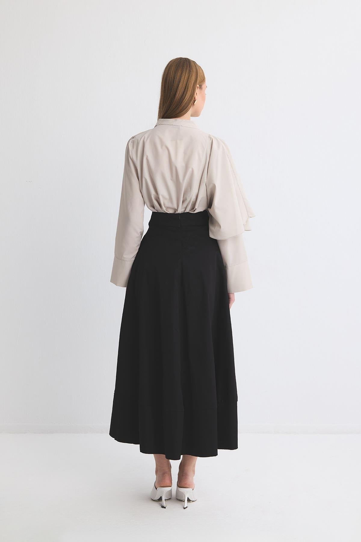 Gabardin Flared Skirt Black