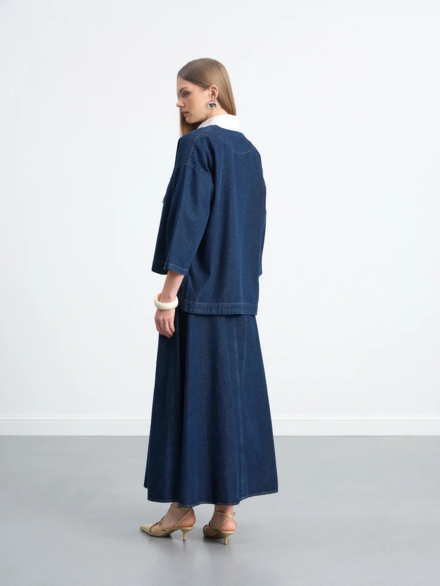 Binding Denim Skirt Suit