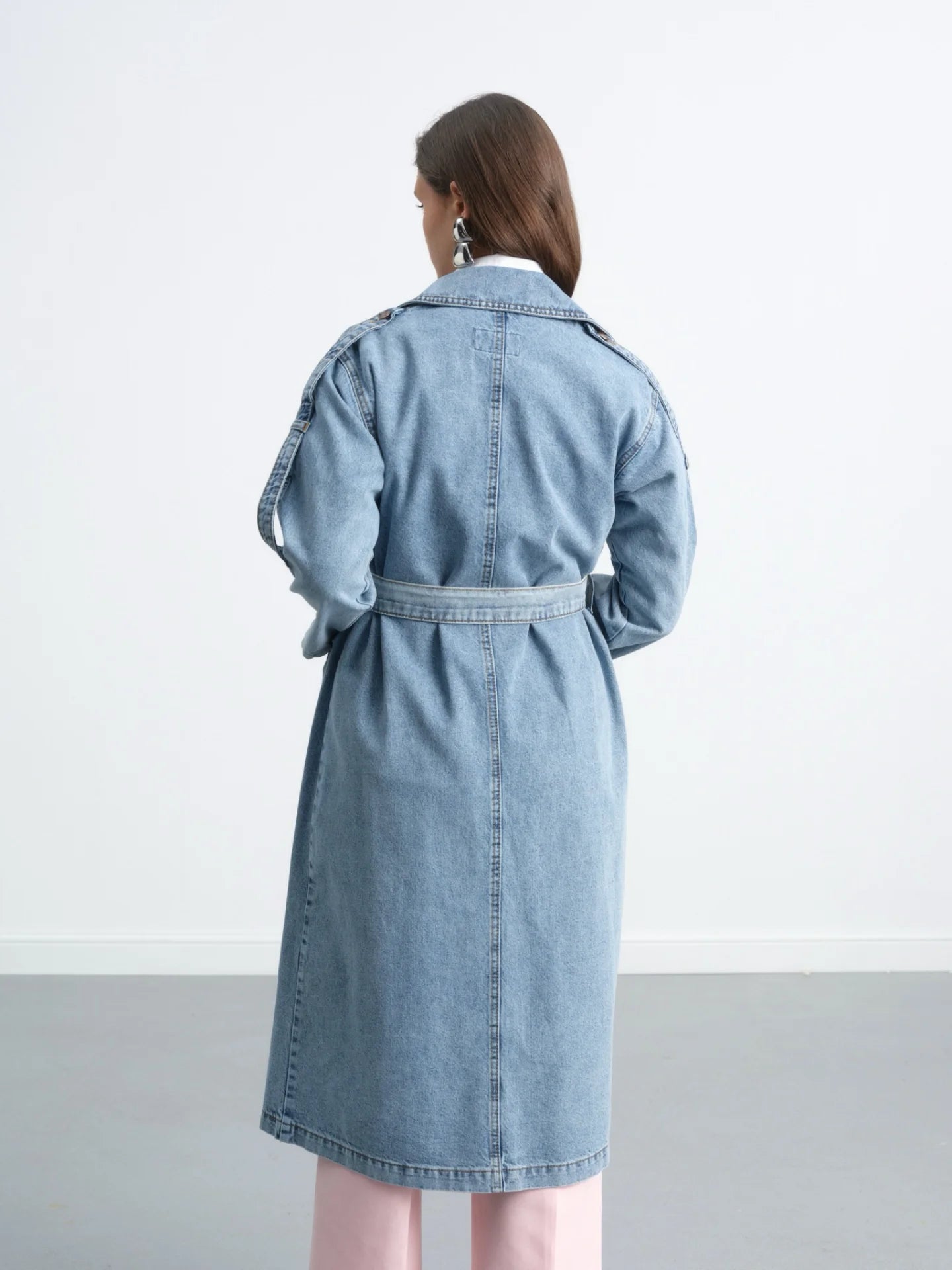 Long Trench Coat With Epaolet Shoulder Detail