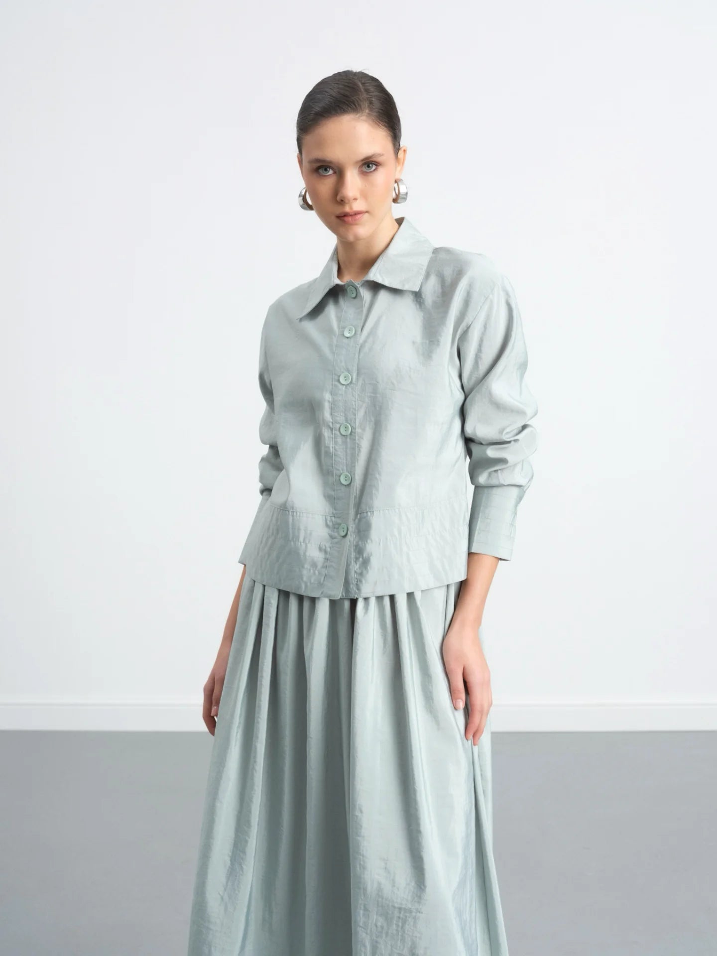 Buttoned Skirt Suit Mint