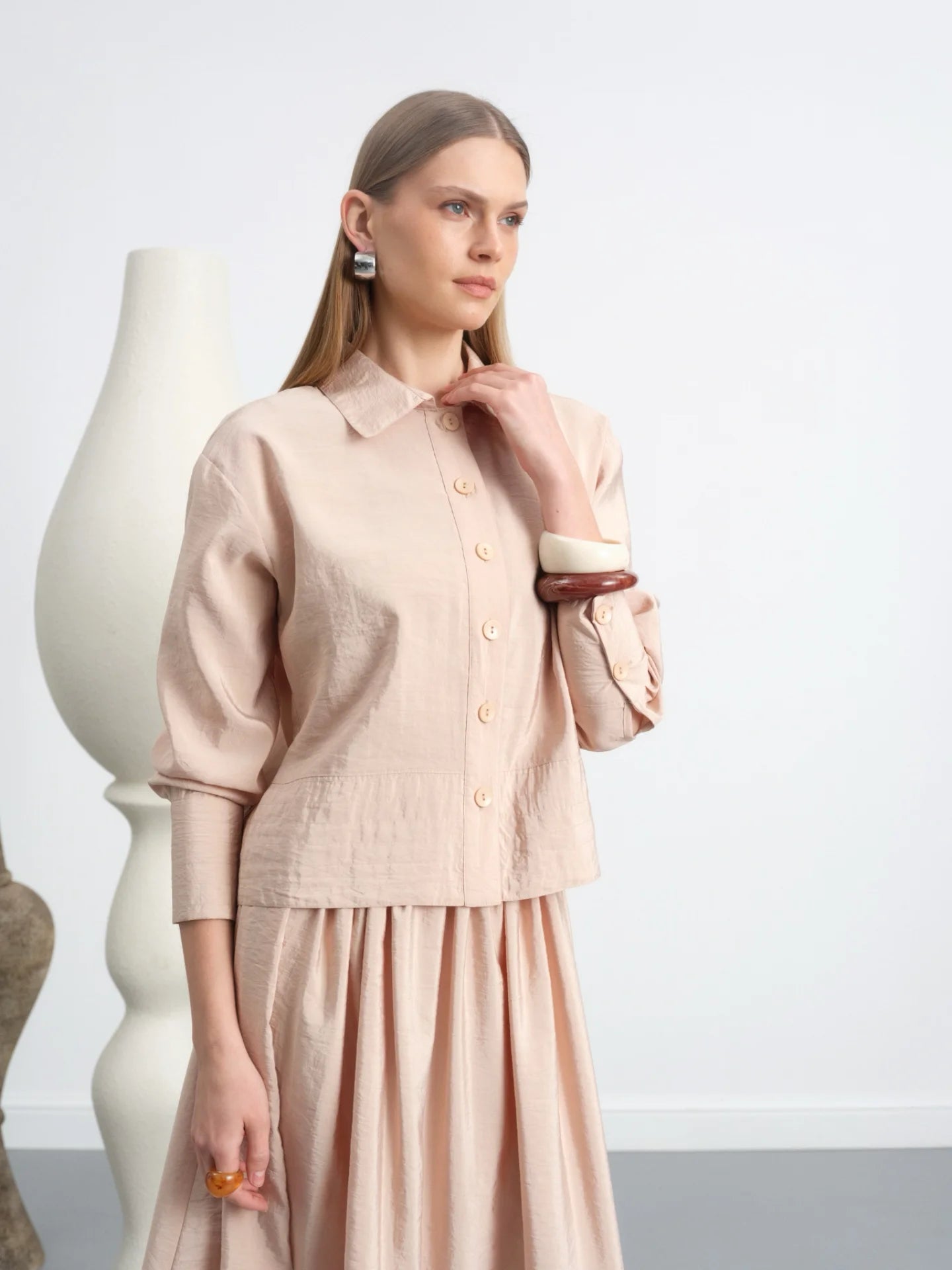 Buttoned Skirt Suit