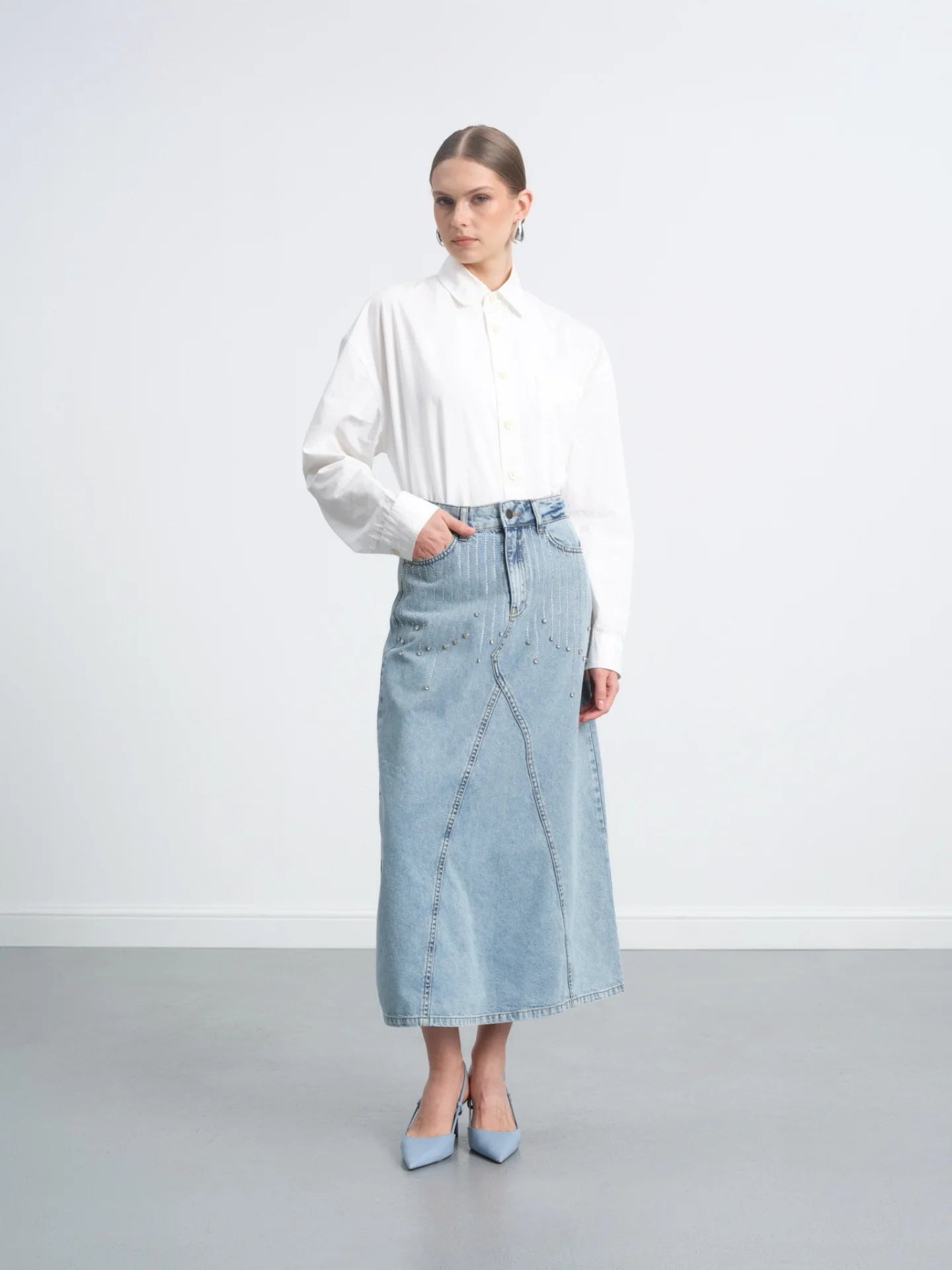 Stone Denim Skirt
