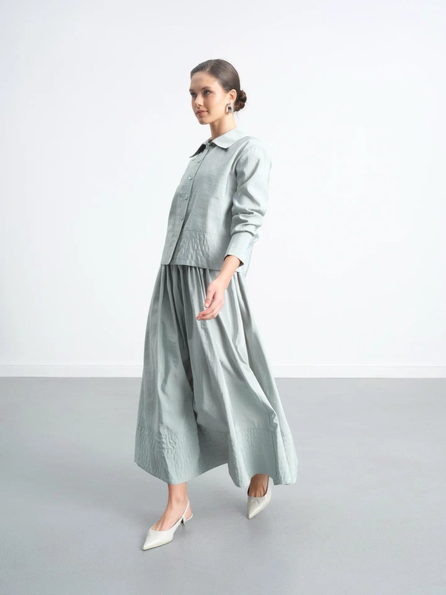 Buttoned Skirt Suit Mint