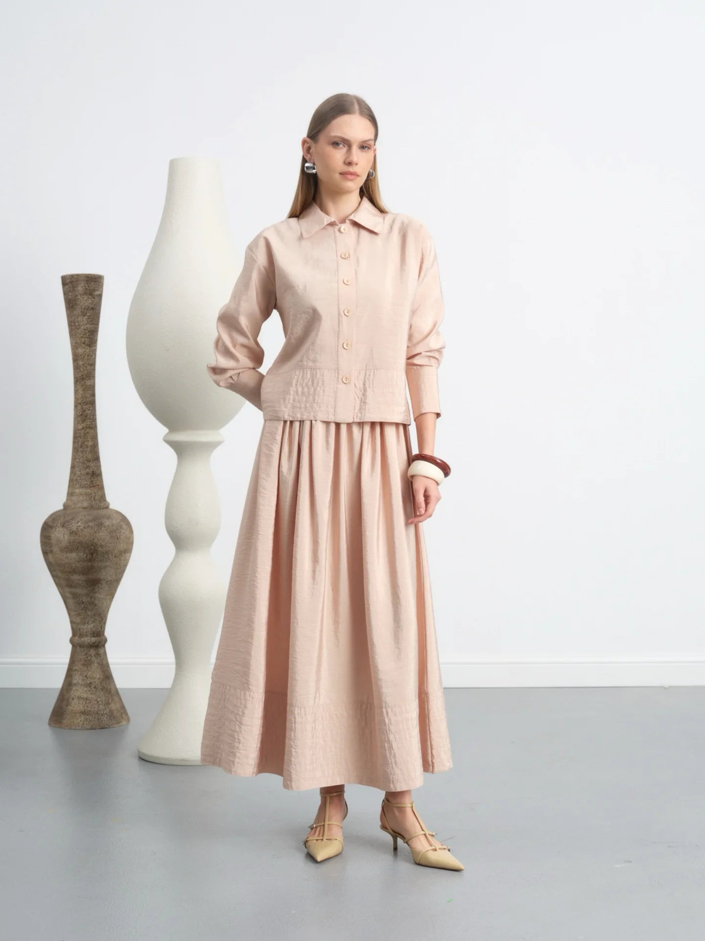 Buttoned Skirt Suit
