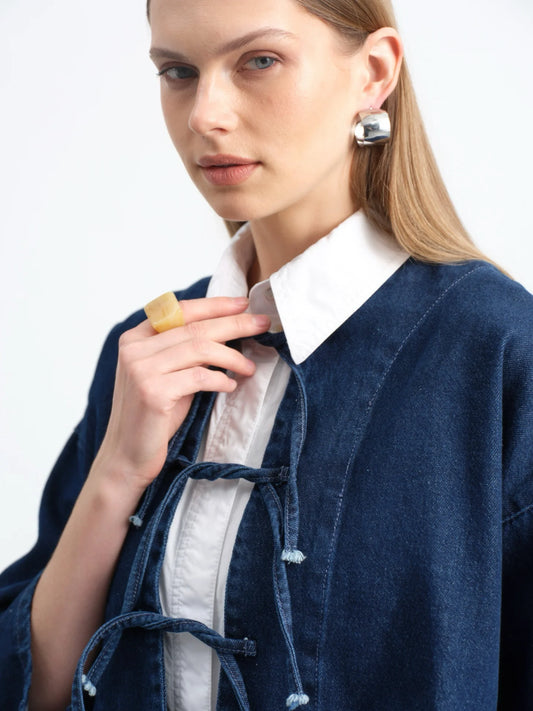 Binding Denim Skirt Suit