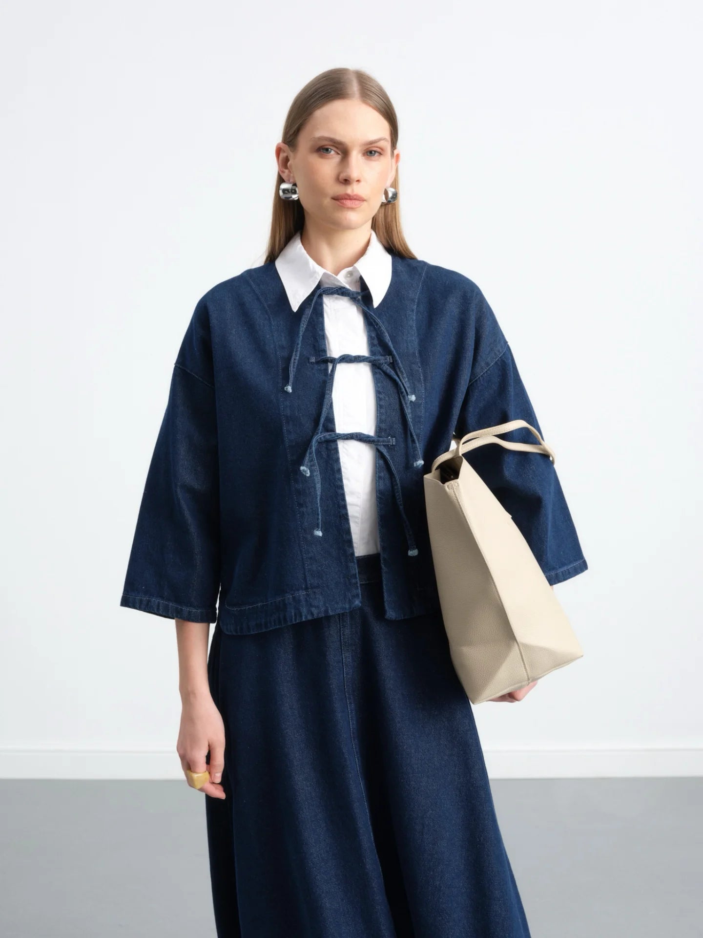 Binding Denim Skirt Suit