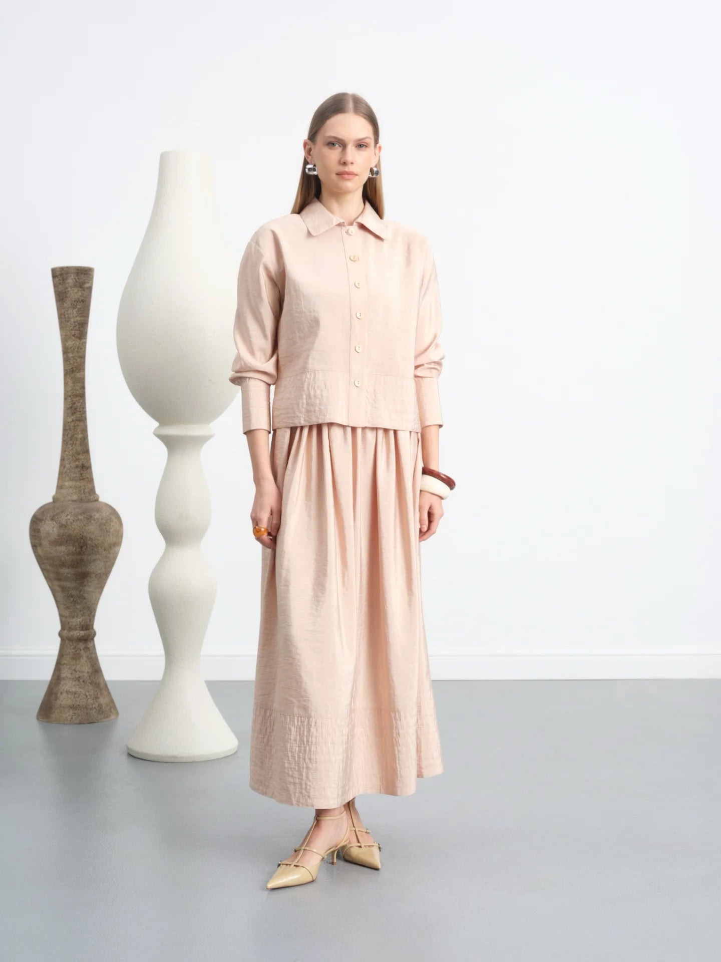 Buttoned Skirt Suit