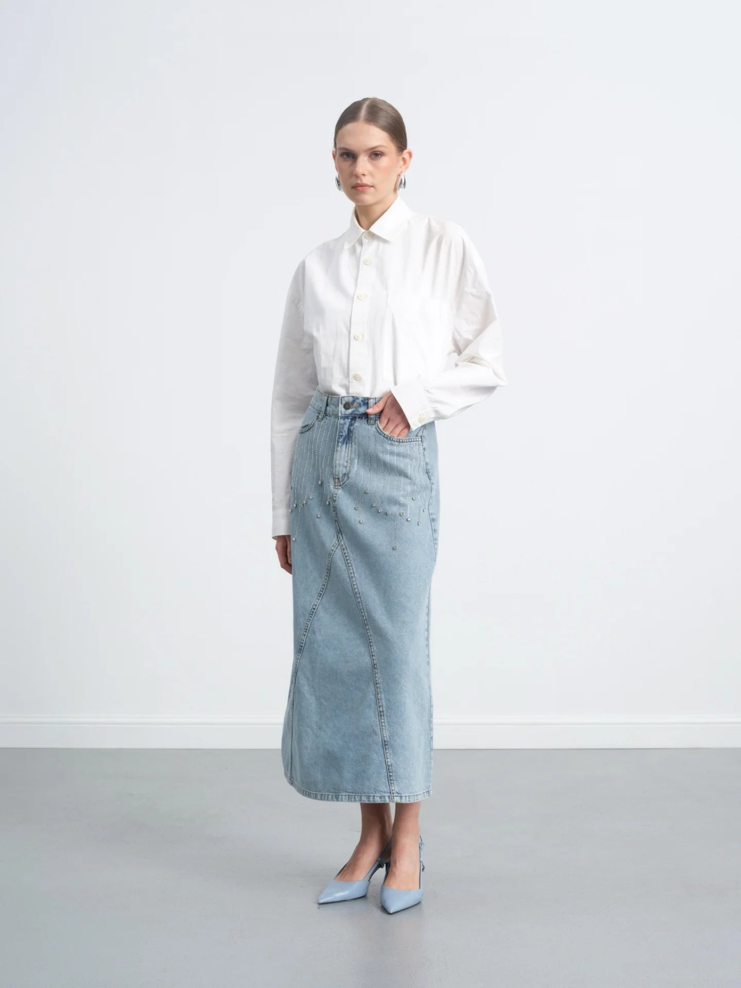 Stone Denim Skirt