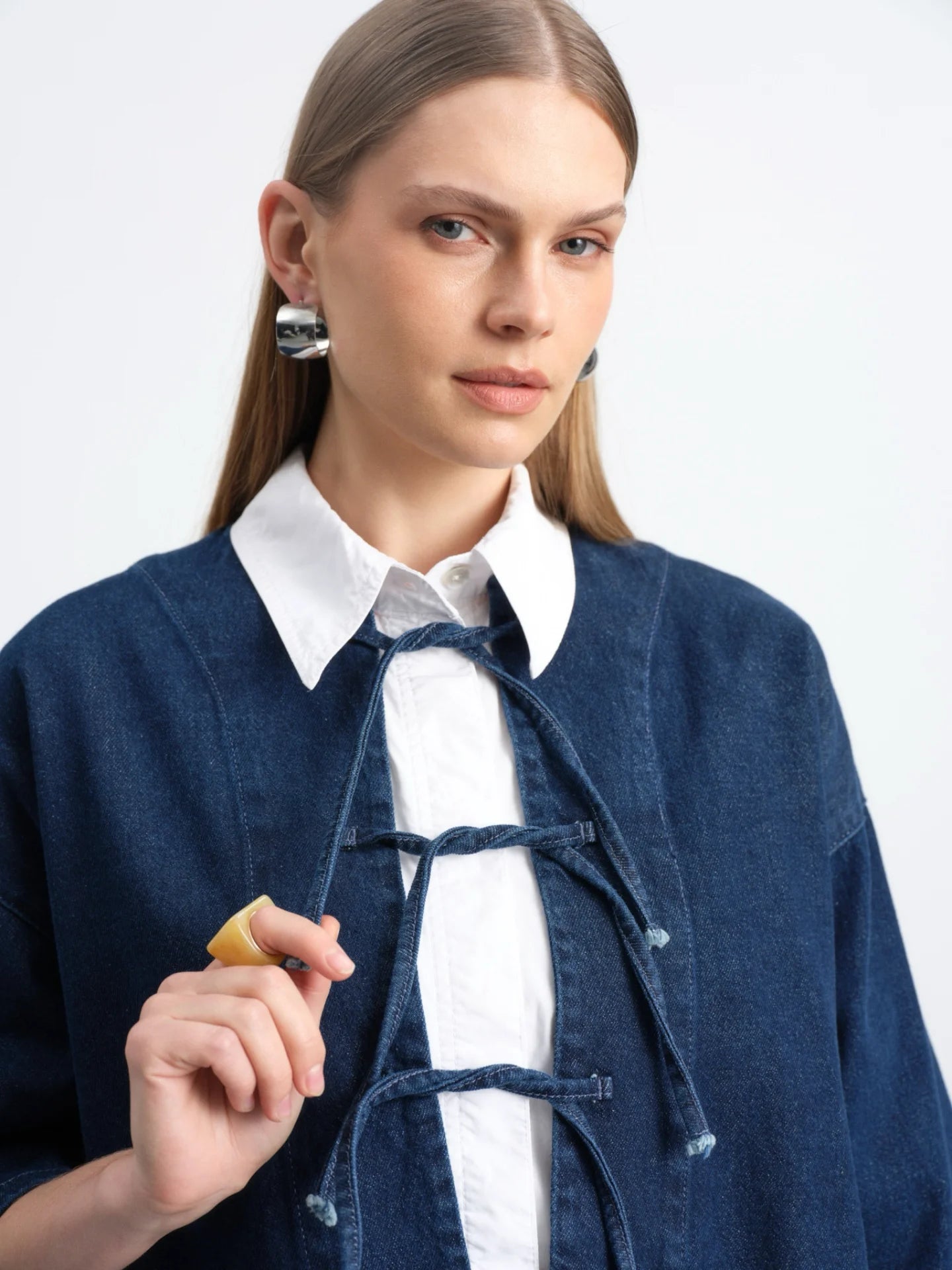 Binding Denim Skirt Suit