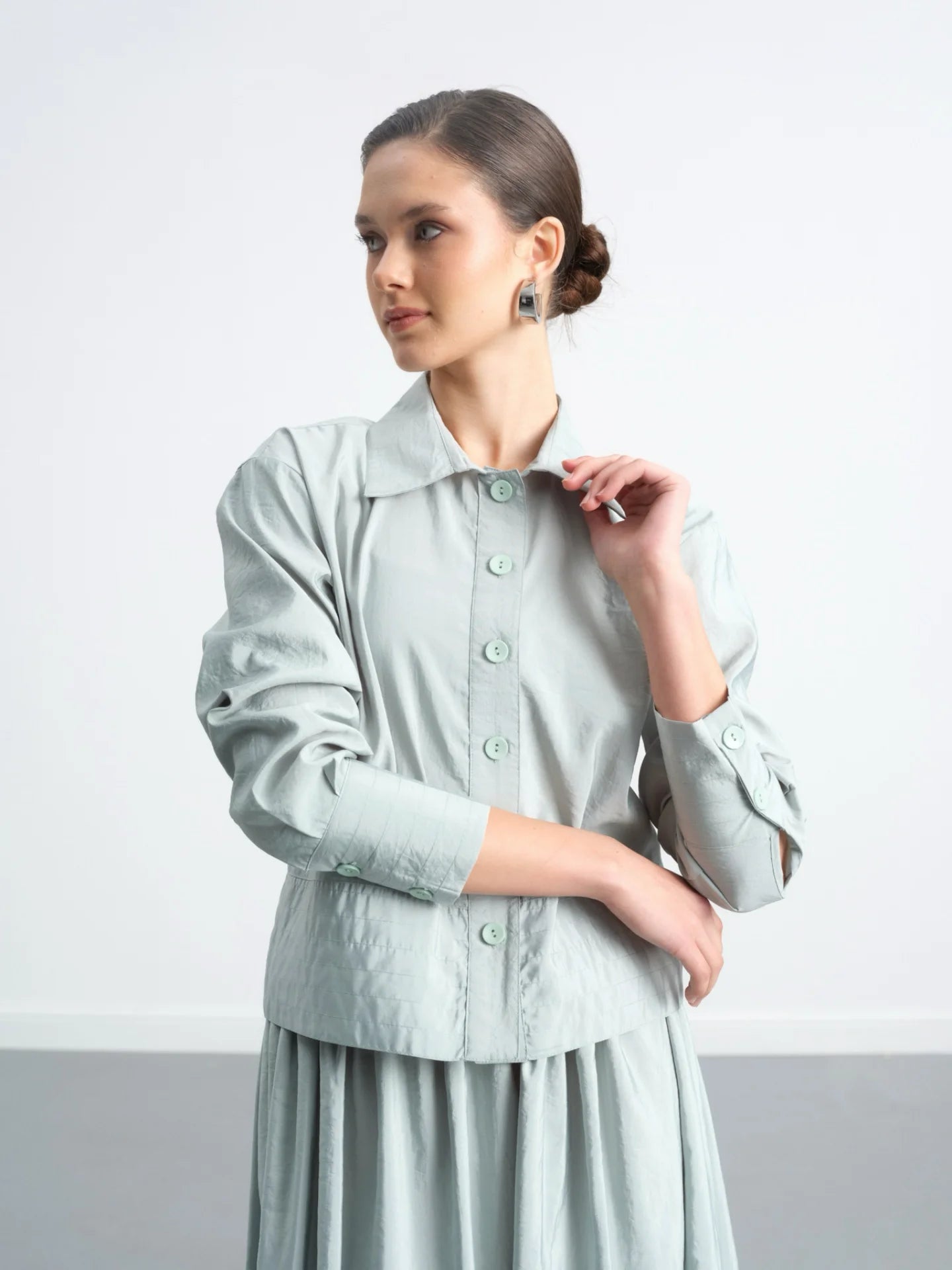 Buttoned Skirt Suit Mint