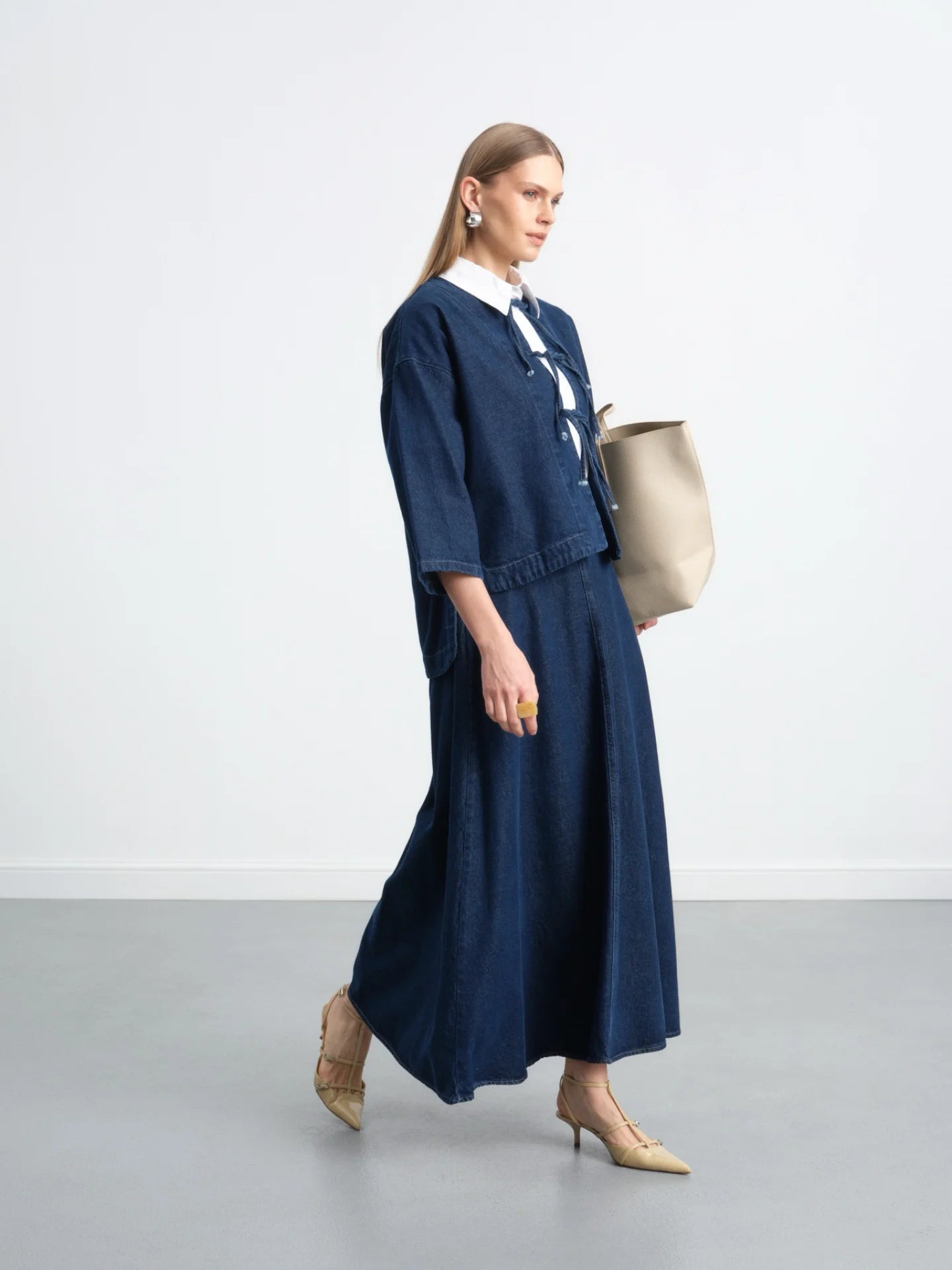 Binding Denim Skirt Suit