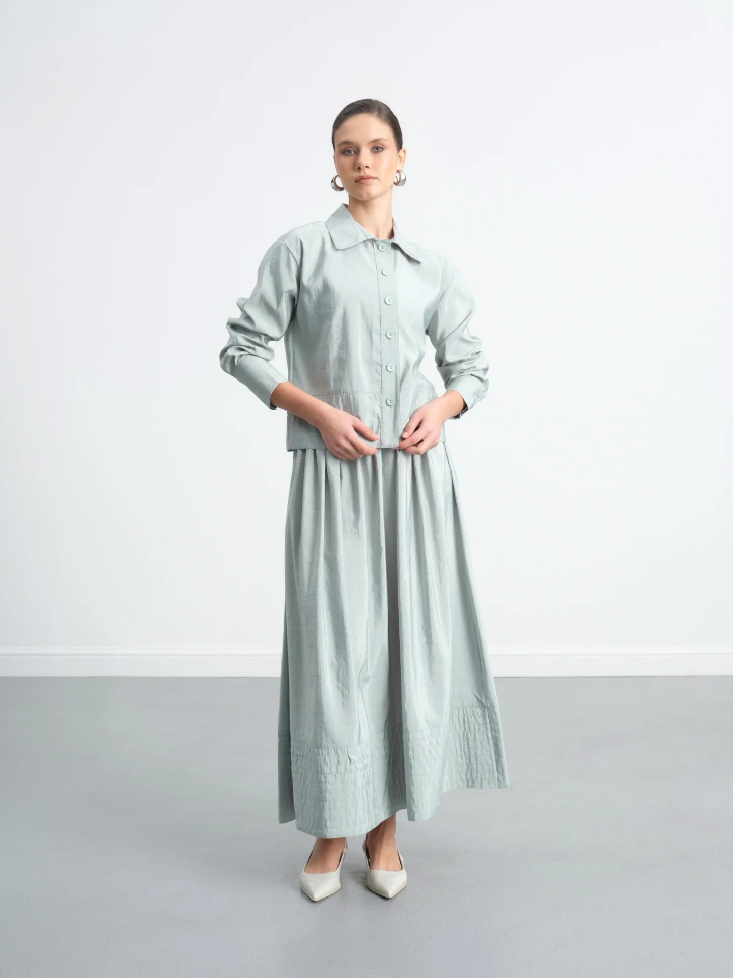 Buttoned Skirt Suit Mint