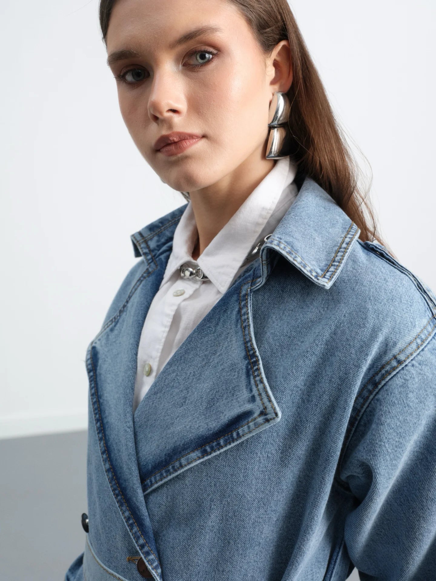 Long Trench Coat With Epaolet Shoulder Detail