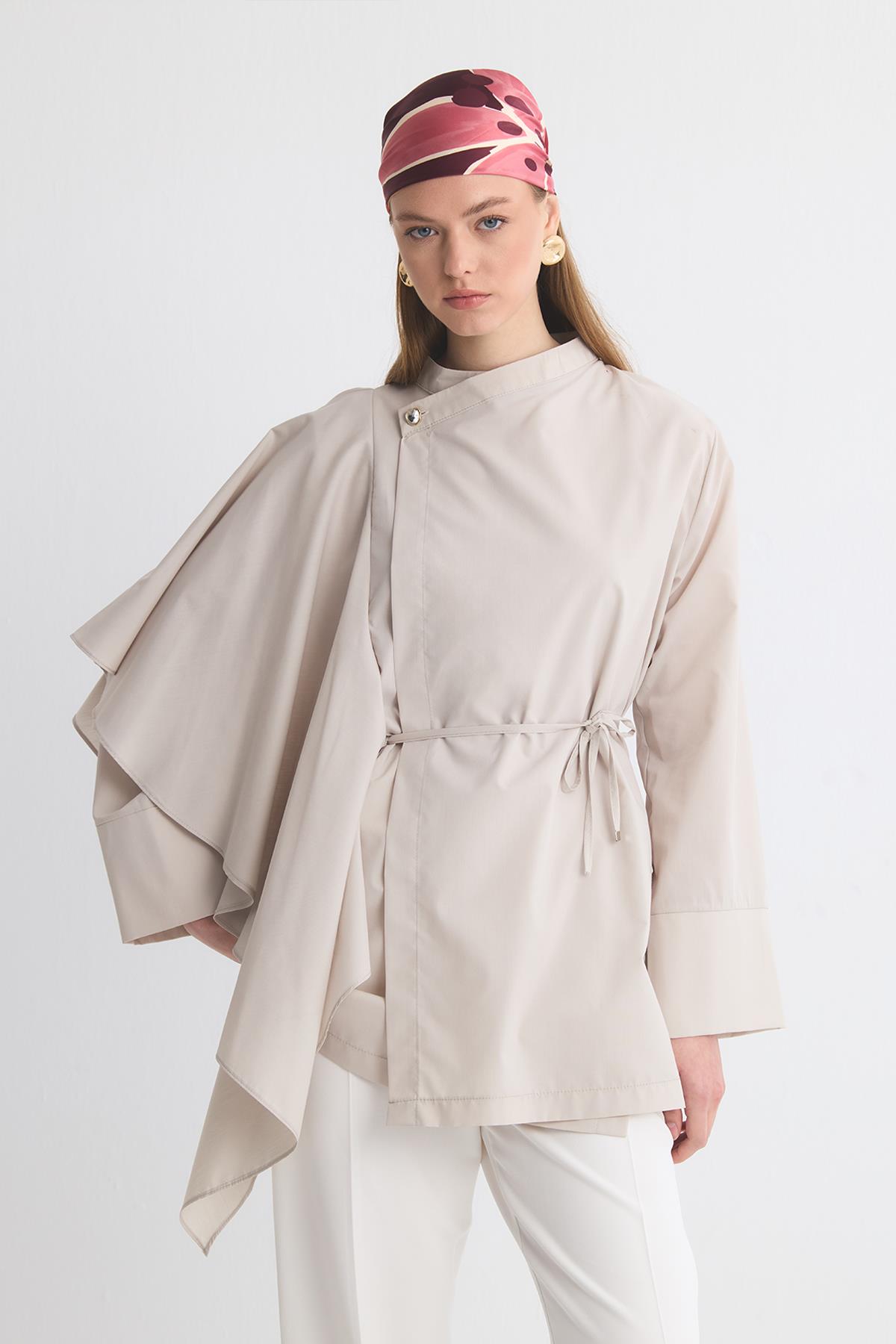 Yella Sleeve Flounced Double Breasted Dacron Shirt
