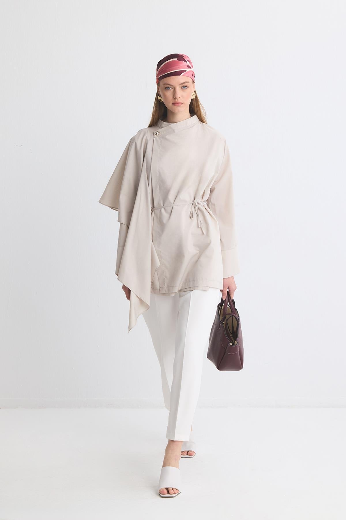 Yella Sleeve Flounced Double Breasted Dacron Shirt
