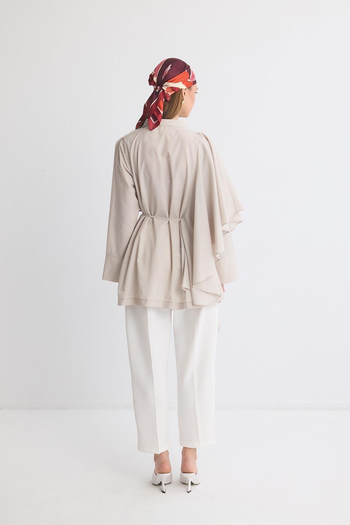 Yella Sleeve Flounced Double Breasted Dacron Shirt