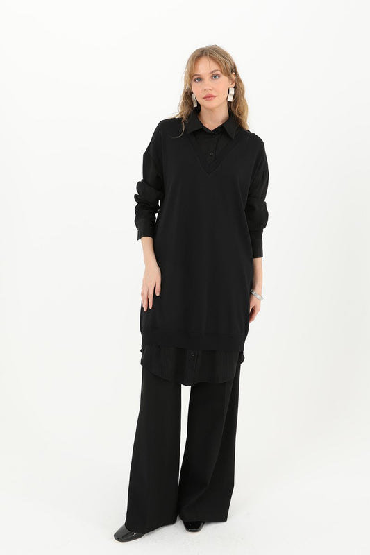 Shirt Detail Tunic Black