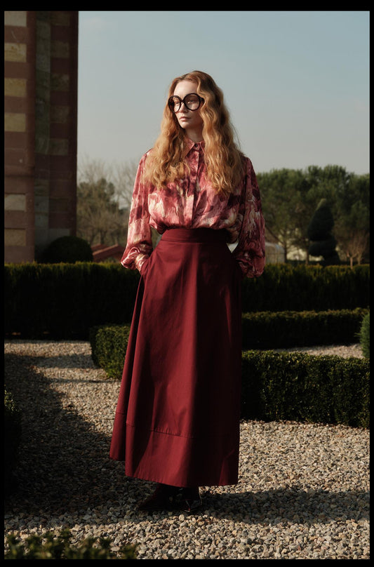 Gabardine Flared Skirt Burgundy