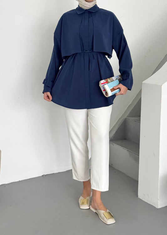 Modal Shirt With Cape Navy Blue