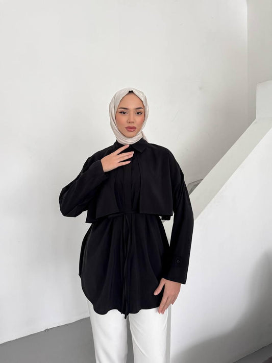 Modal Shirt With Cape Black
