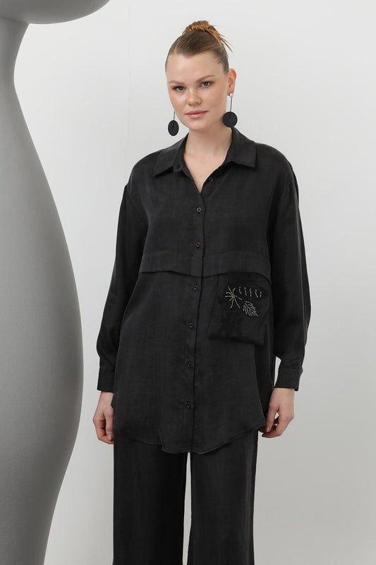 Silk Cupra embroidered pocket two-pieces suit