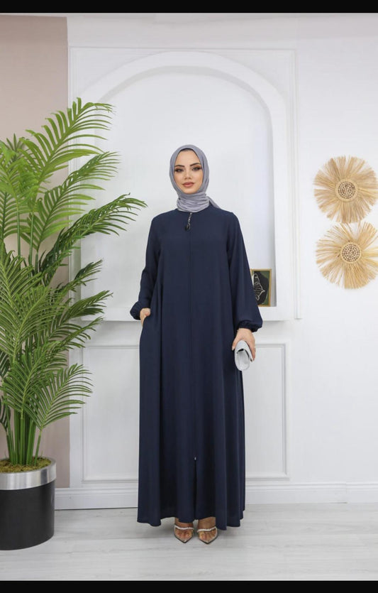 Ruffled Sleeves Abaya Dark Navy