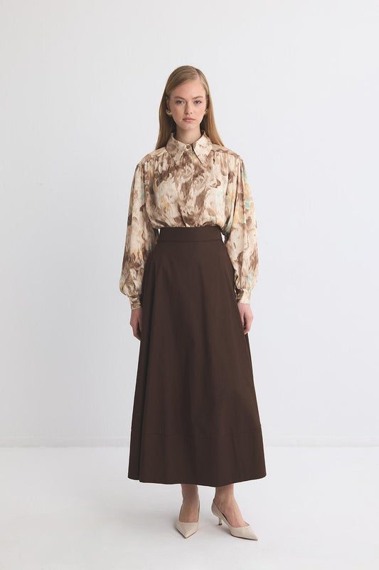 Gabardine Flared Skirt Brown
