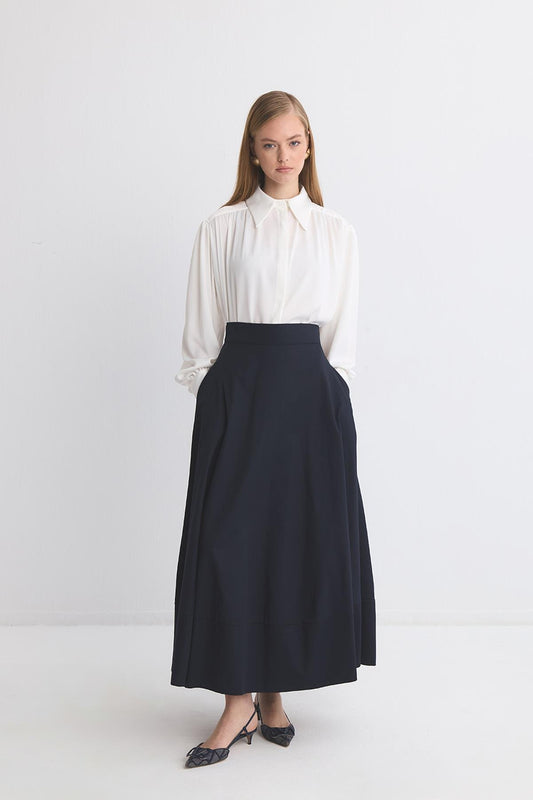 Gabardine Flared Skirt Navy Blue