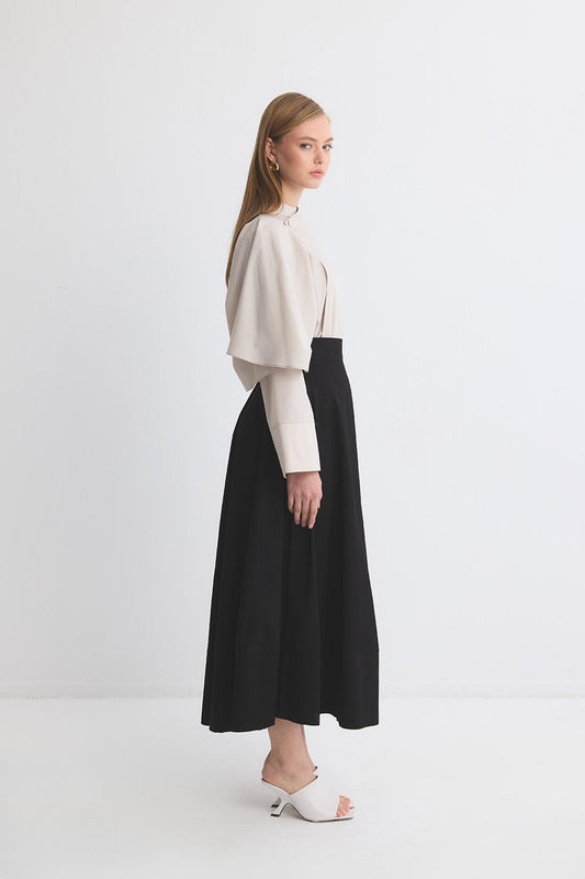 Gabardin Flared Skirt Black