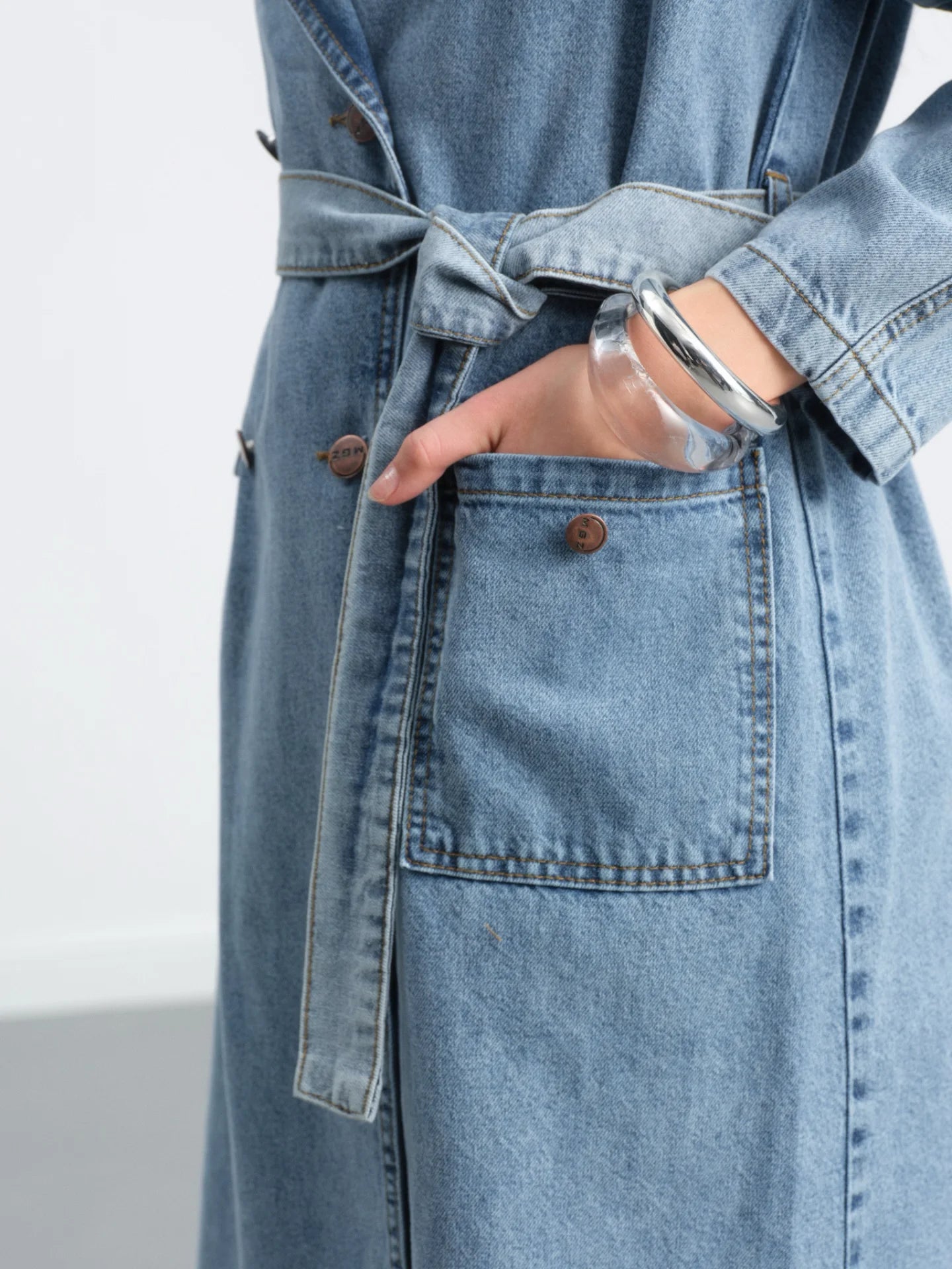 Long Trench Coat With Epaolet Shoulder Detail