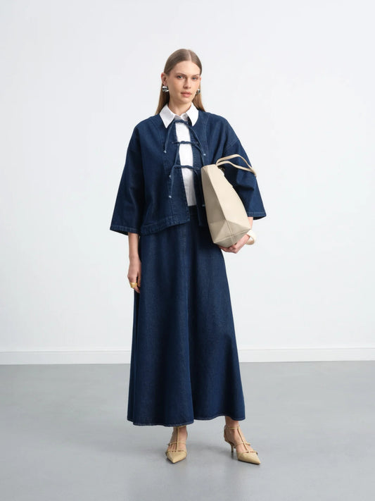 Binding Denim Skirt Suit
