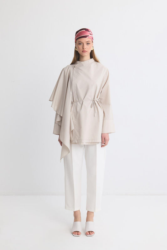 Yella Sleeve Flounced Double Breasted Dacron Shirt